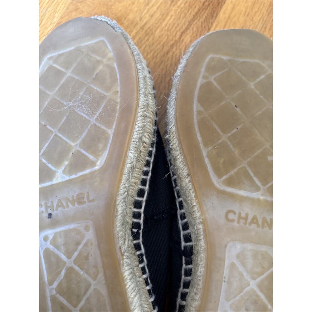 Chanel CC Logo Black Denim leather cap Espadrille Flats EU 38 US 7.5 - Picture 9 of 16